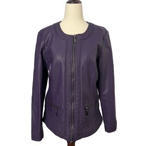 Christopher & Banks Faux Leather Purple Jacket Womens Small Lined Plum